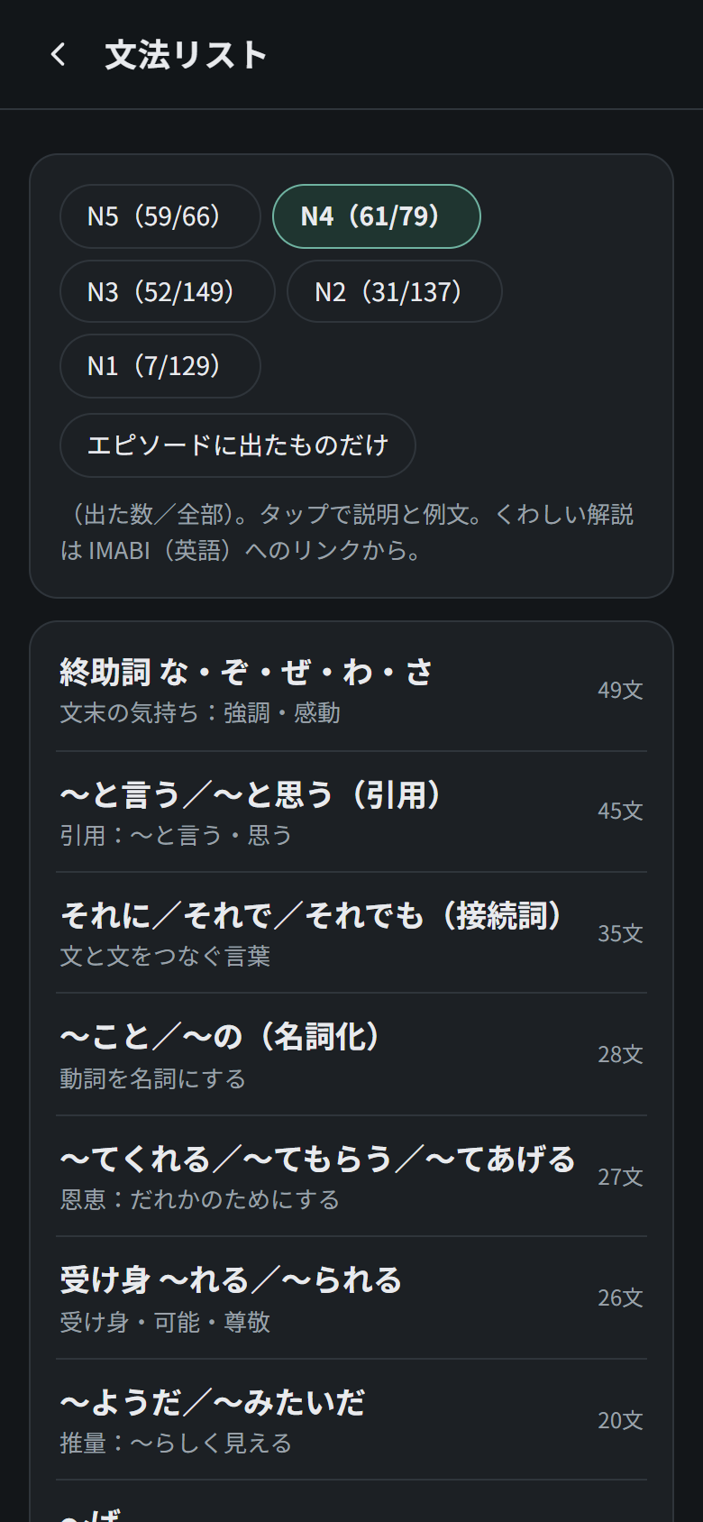 JLPT grammar list